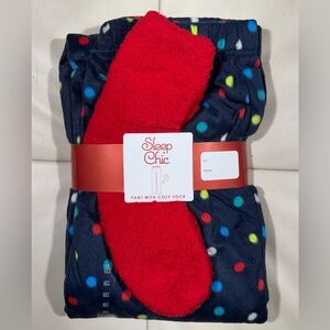 Sleep Chic Women's Polka Dot Pajama Holiday Gift Set with Cozy Socks - Navy/Red